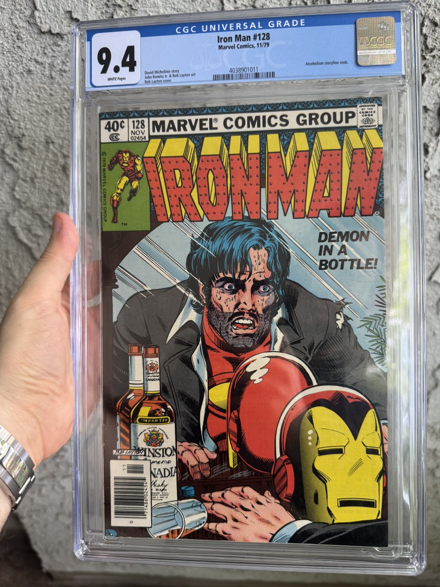 Iron Man # 128 CGC 9.4 White (Marvel, 1979) Classic Alcoholism cover, Newsstand