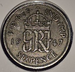1947 Great Britain 6 Pence Coin