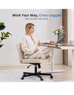 amseatec Criss Cross Office Chair with Wheels, Fabric Makeup Vanity Chair Extra-deep 20.5" seat for cross-legged sitting. 330 lbs, SGS gas lift. 90-11