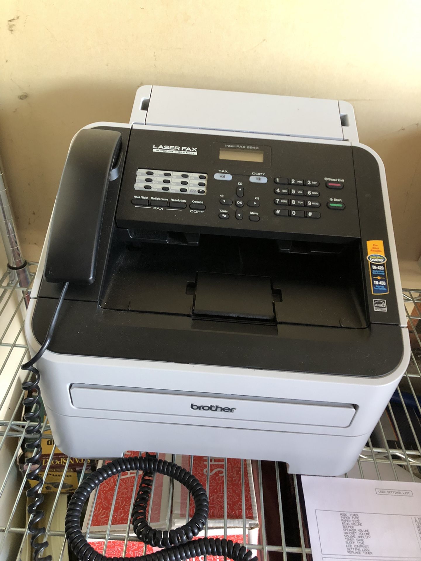 Like New Brother LaserFax Super G3/33.6kpbs Intelli Fax 2840