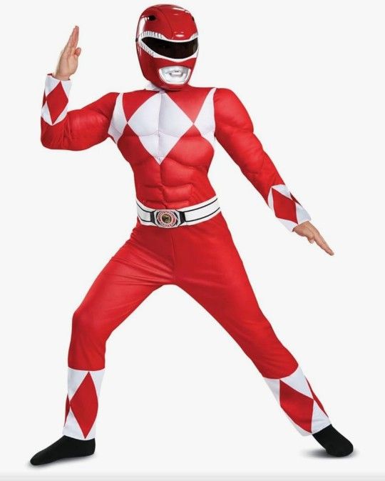 Red Ranger Muscle Costume, Official Power Rangers Costume with Mask Size Medium 7-8