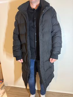 Black Long Puffer Down Coat with Hood