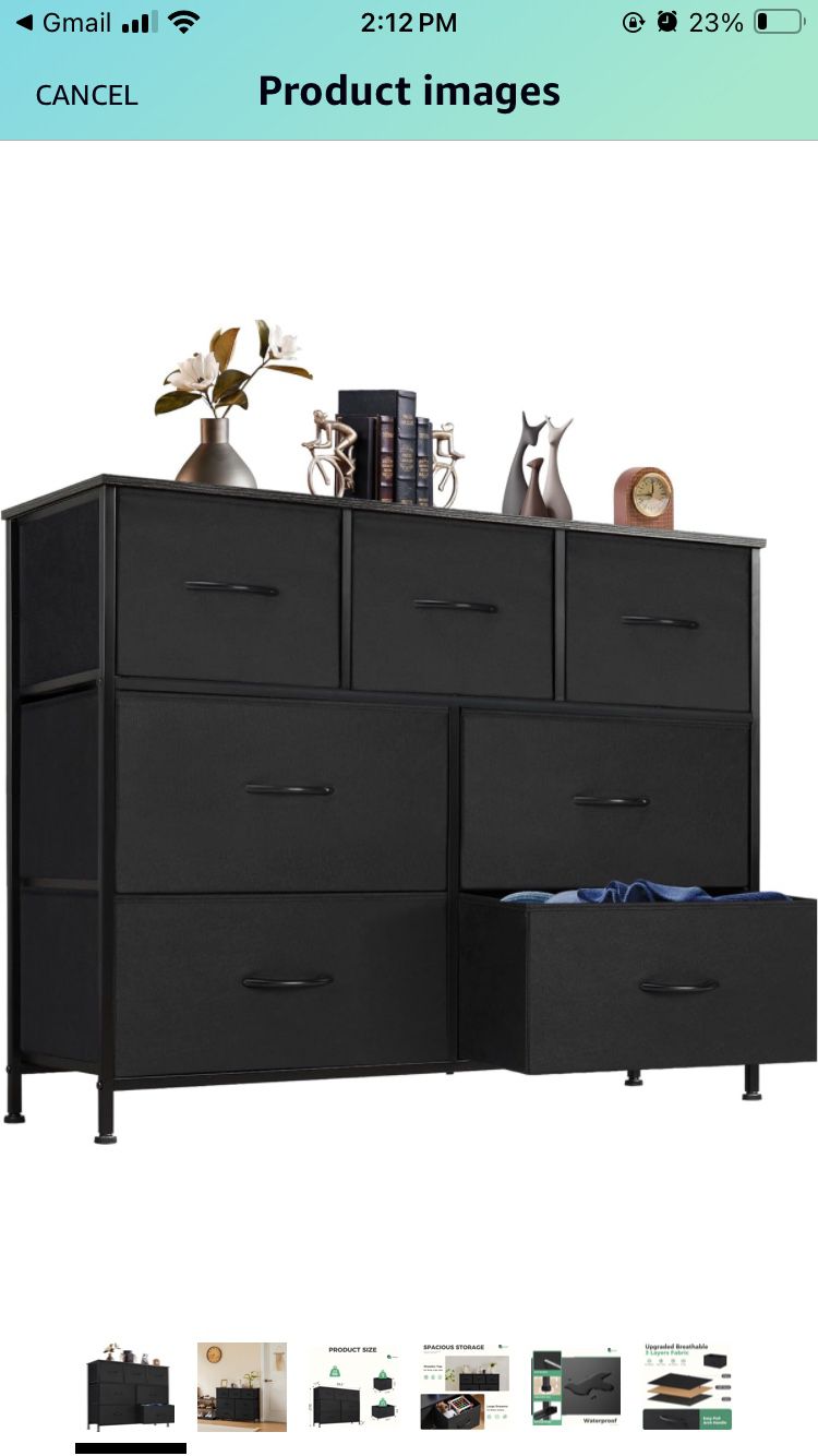 Dresser for Bedroom with 7 Drawers, Storage Organizer Units Furniture, Chest Tower TV Stand with Fabric Bins, Metal Frame, Wooden Top for Nursery, Liv
