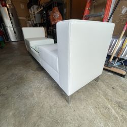 Dauphin White Leather Couch With Glass Center 