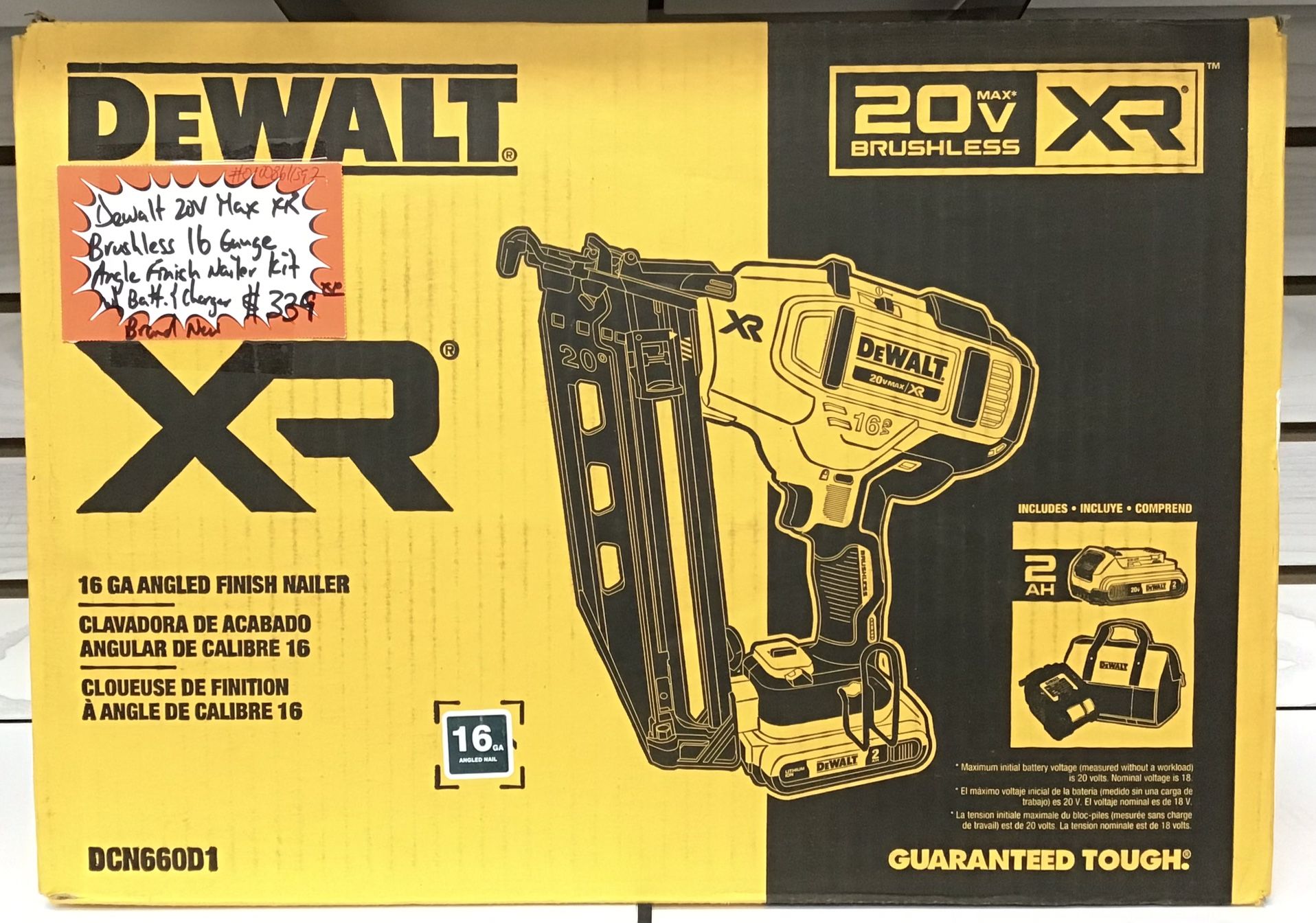 Dewalt 20V Max XR Brushless 16 Gauge Angle Finish Nailer Kit W