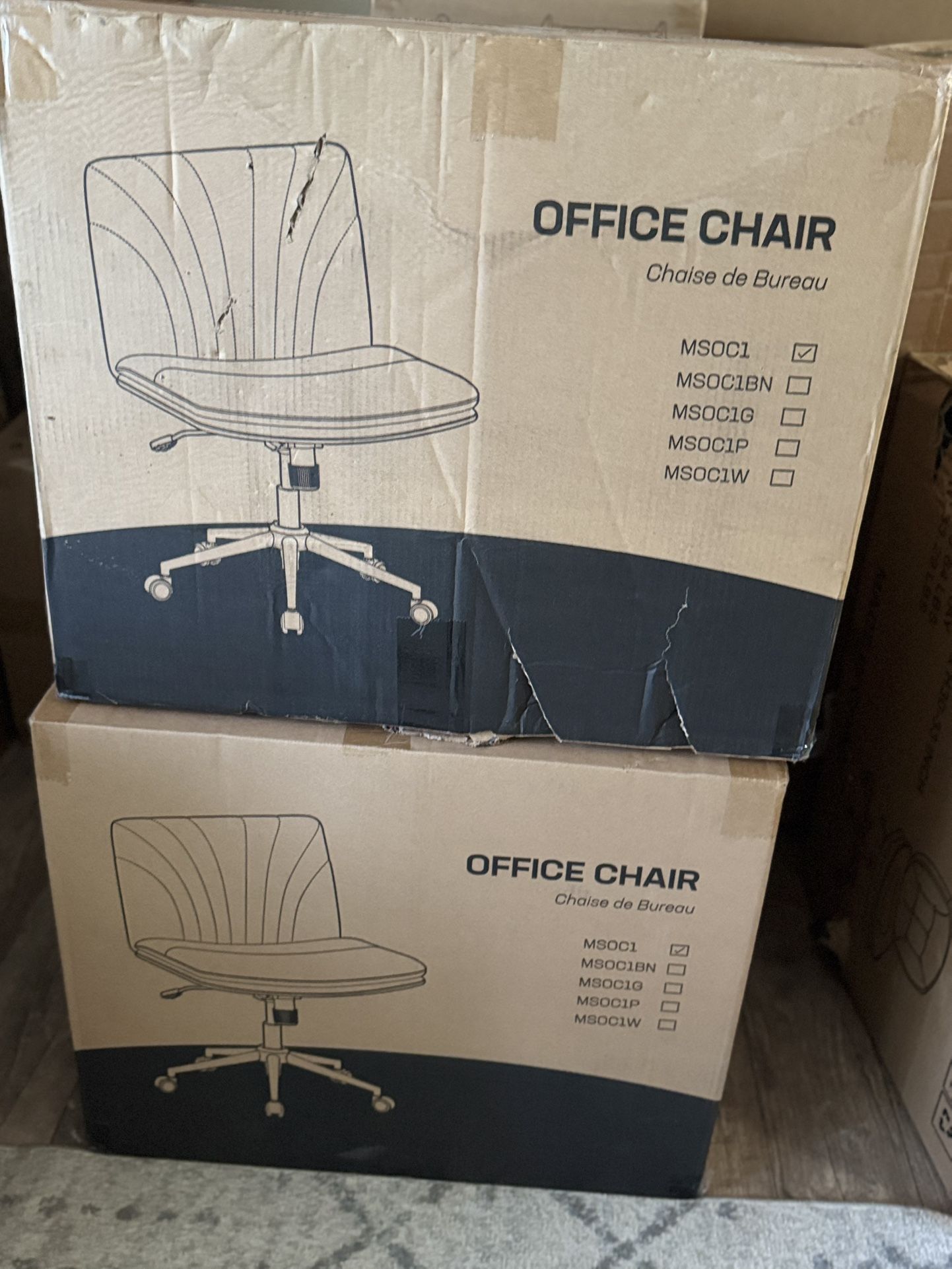 Armless-Office Desk Chair with Wheels: PU Leather Cross Legged Wide Chair,Comfortable Adjustable Swivel Computer Task Chairs for Home,Office,Make Up,S