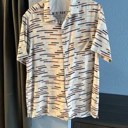 Tasso Elba Geometric Pattern Silk Rayon Short Sleeve Button-Up Shirt Men's XL