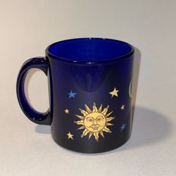 Libbey Cobalt Blue Coffee Mug Celestial Star Moon Stars