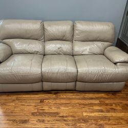 Beige Genuine Leather Couch And Loveseat