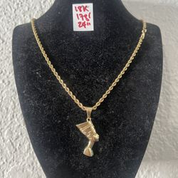 18K Solid Gold Chain and Pendant For Wedding 17Gr 24 Inches Long 