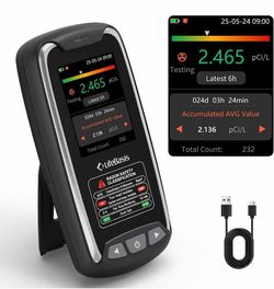 LifeBasis Portable Radon Detector With TFT Color Display, First Result In 6 Hours, Rechargeable Radon Monitor For Home Basement, 504-Day Accurate Data