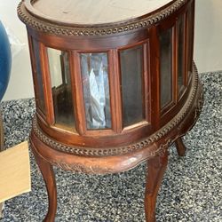 Antique Wood And Glass Table 