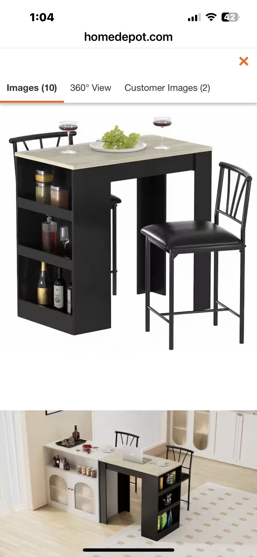 Bar Table & 2 Chairs with Storage Brand New