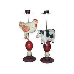 Farmhouse Wooden Rooster And Cow Candle Holder Sconces 