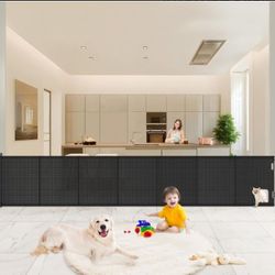 "Pawtners" Retractable Baby Safety Gate Extra Wide, 41" up to 120" Wide, Dog Gate (Black)