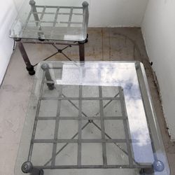 Modern Industrial Glass Top Coffee Table with Metal Base 