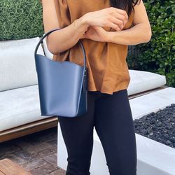 Genuine Leather, Asymmetrical Bucket Handbag