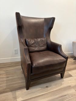 Leather Wingback Accent Chair with Ottoman