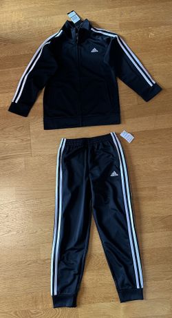 ADIDAS 2pc Kids Athletic Set, Zip Up Jacket & Pants,Black, Size 7