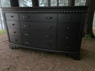 Huge Pulaski Dresser Solid Wood Black Satin 12 Drawers 78x21x44 New