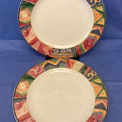 Sakura Malaga dinner plates set of 2 Sue Zipkin abstract multicolor vintage 1995