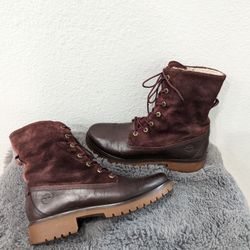 Timberland Burgundy Leather /Suede Women Boots Size 9.5