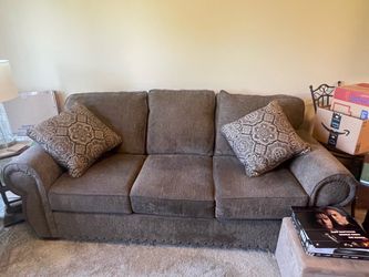 Brown Fabric Sofa with Chair