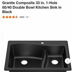 KRAUS Quarza Drop-in/Undermount Granite Composite 33 in. 1-Hole 60/40 Double Bowl Kitchen Sink in Black.... NEW IN BOX