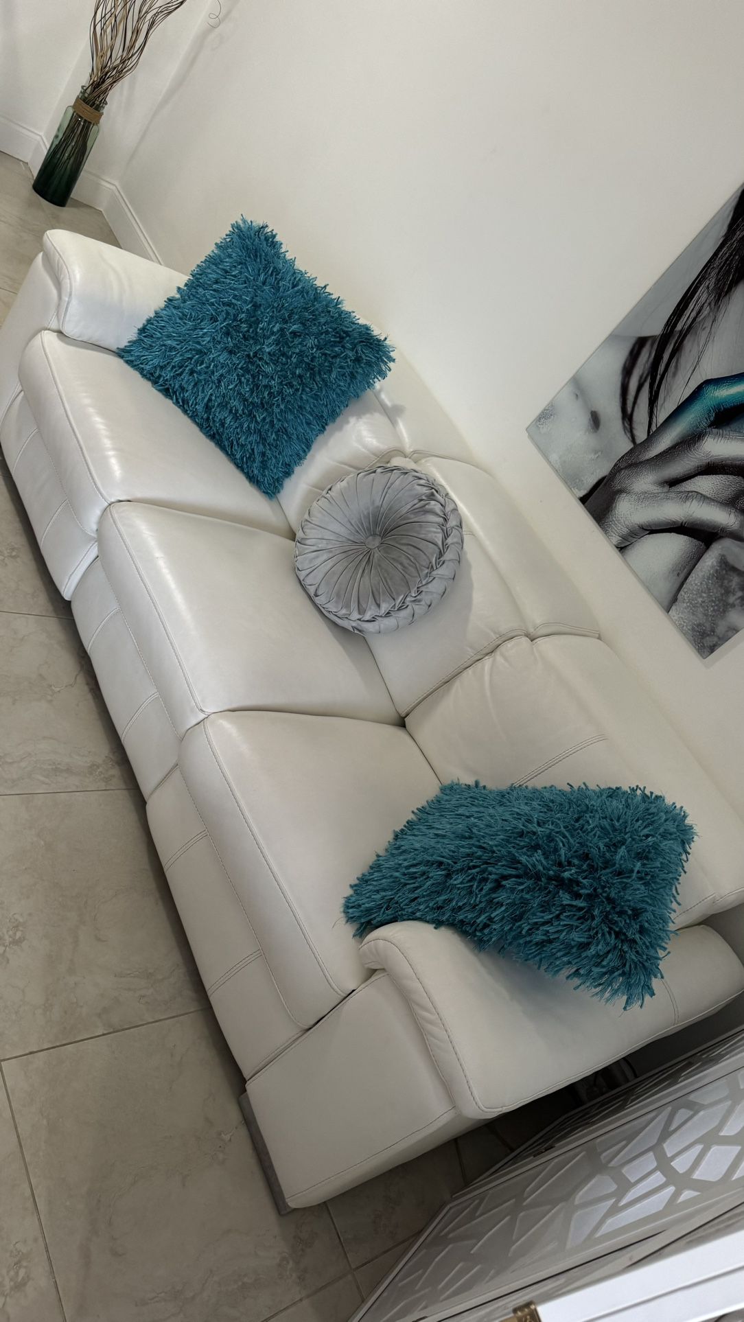 White Leather Power Reclining Sofa