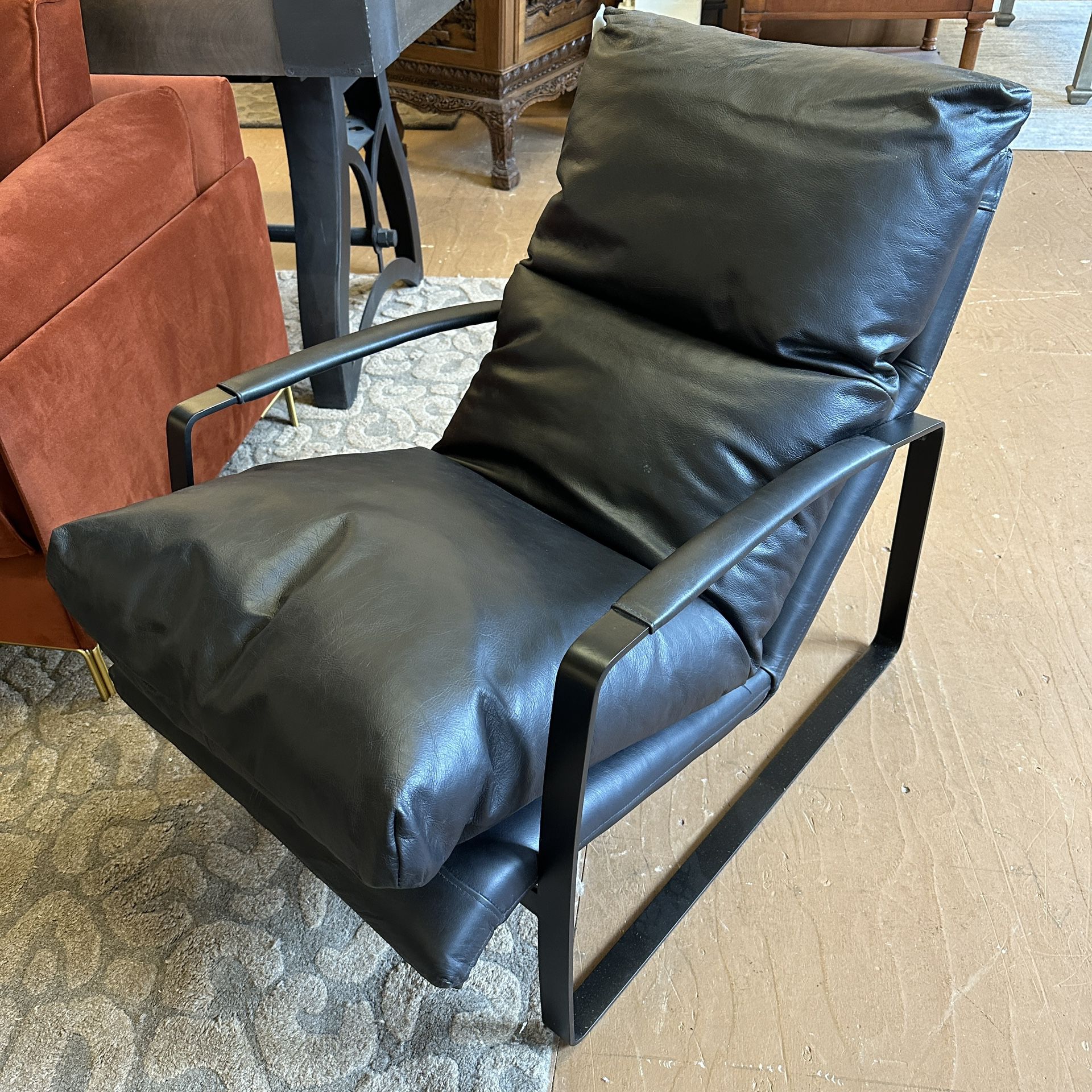 Metal Frame Black Leather Accent Chair
