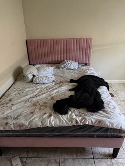 Pink Velvet Upholstered Bed Frame