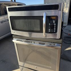 GE Stainless Steel Electric Stove + Matching Over-the-Range Microwave Set