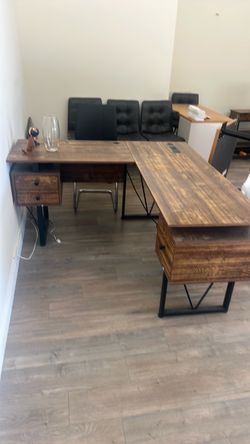 L-Shaped Industrial Wood and Metal Desk