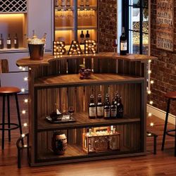 Tribesigns 4-Tier Bar Table, 47.24" Mini Home Bar Table with Footrest, Arc-Shaped Modern Bar Cabinet for Home, Living Room, Light Brown