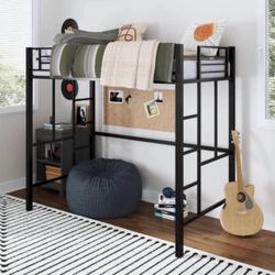 Twin Metal Loft Bed, Black