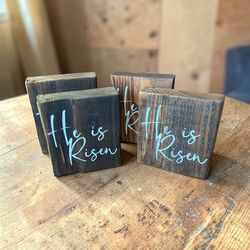 HE IS RISEN Shelf Sitter Signs Very Rustic Farmhouse Using Old Wood 