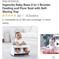 Ingenuity Baby Base 2-in-1 Booster Feeding and Floor Seat with Self-Storing Tray