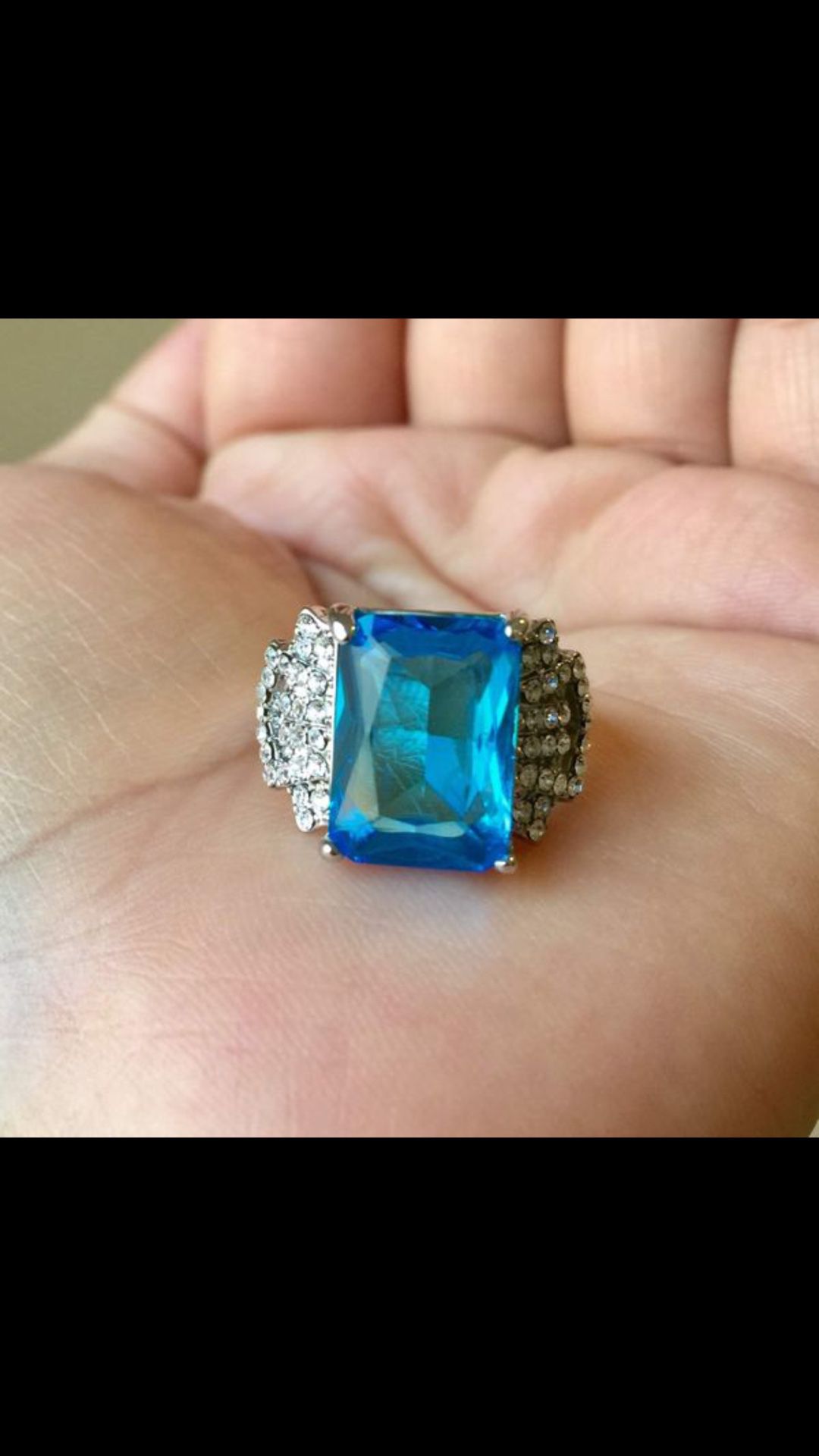 Sterling silver plated aquamarine ring size 6