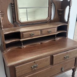 Antique Wood Mirrored Vanity 