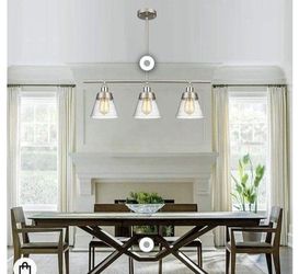 Modern Brushed Nickel Kitchen Island Lighting, Clear Seeded Glass Linear Chandelier, 3 Lights Pendant Light Fixture for Kitchen Island Dining Room