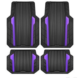 Auto Drive Heavy Duty Black & Purple All-Weather Universal Trim-to-Fit Car Floor Mats, 4-Piece Set.