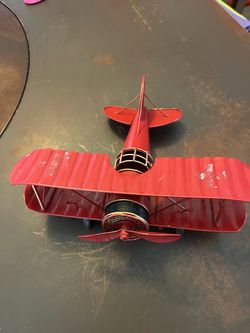 Red Metal Biplane Decorative Model