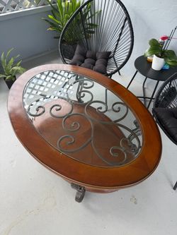 Oval Wood and Glass Coffee Table