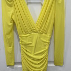 Yellow Ruched Mesh Dress size S