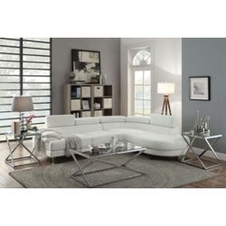 White Faux Leather Sectional Sofa 