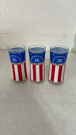 Set of 3 Vintage Patriotic 76 Glasses Tumblers Americana