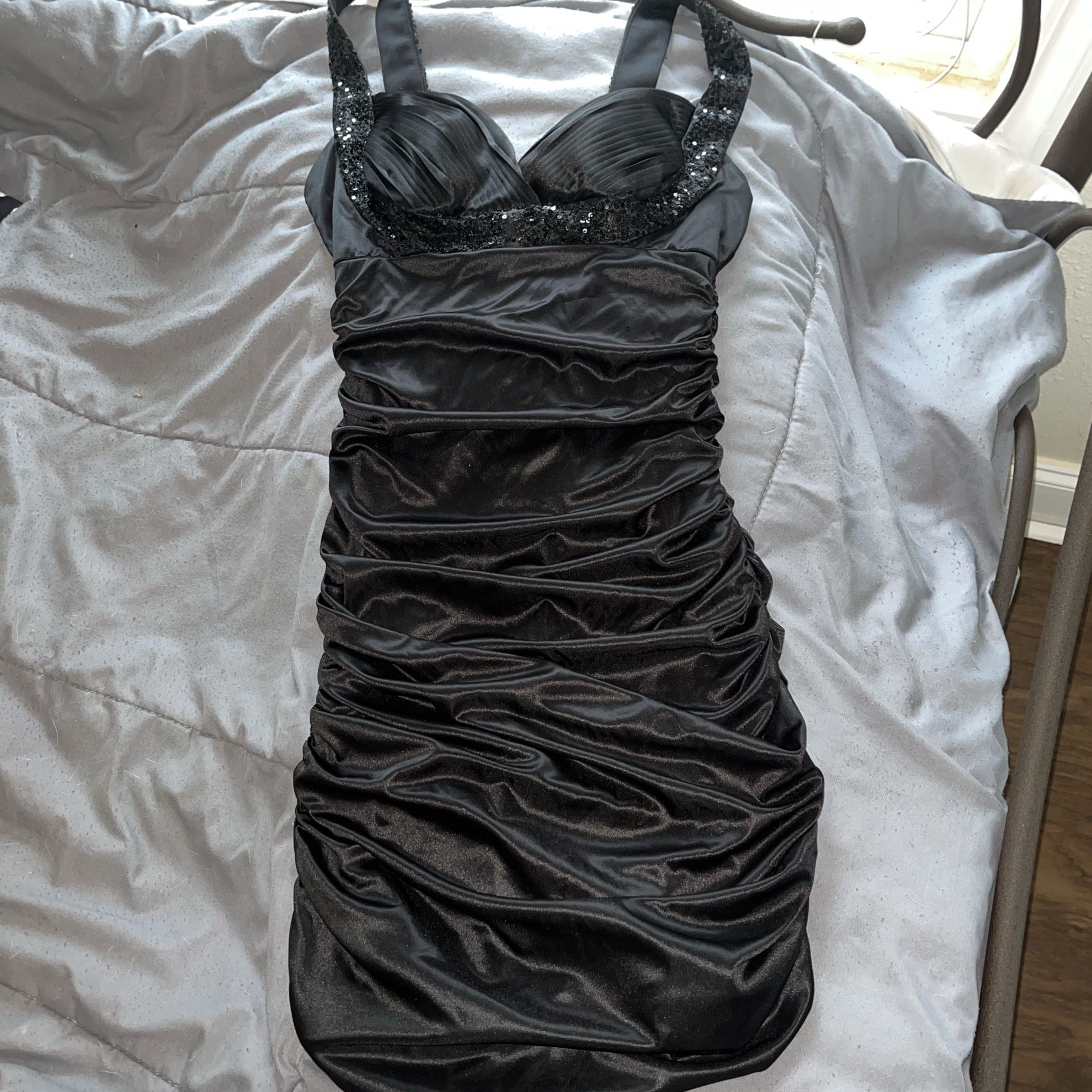 Black Silky Ruched Dress