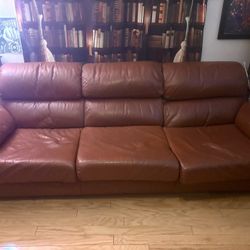 Brown leather sofa matching recliner