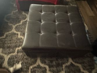 Dark Brown Tufted Leather Ottoman