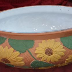 PORTA RAISED SUNFLOWER LARGE OVAL POTTERY HAND PAINTED MOLDE PORTUGAL L2D031